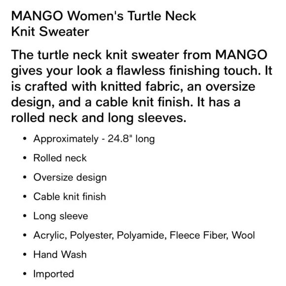 MANGO Women's Turtleneck Knitted Sweater Size L - Picture 5 of 9